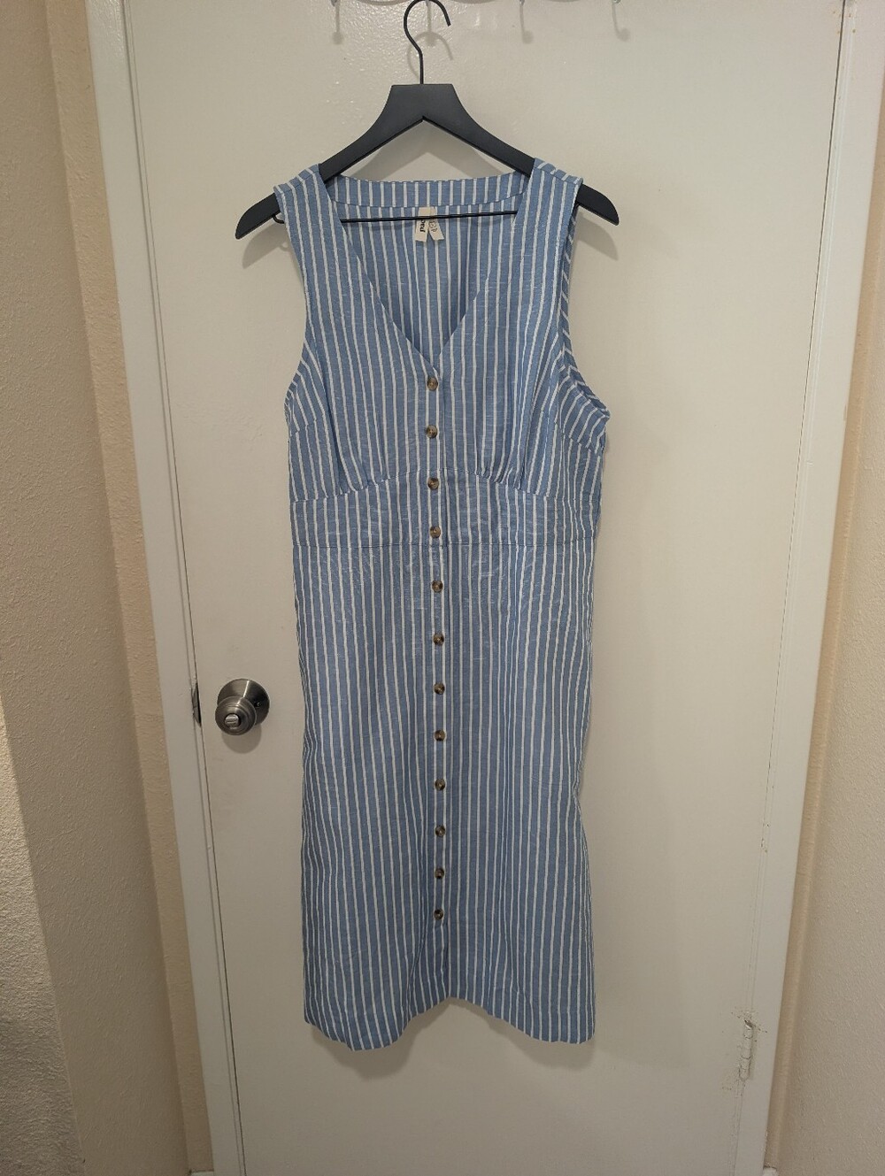 Pact Organic Canopy Linen Blend Button-Front Midi Dress In Bondi Stripe - Picture 4 of 16